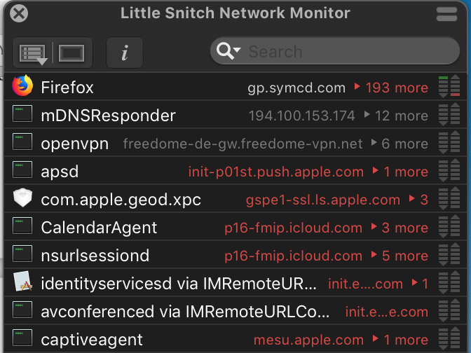 Little Snitch screenshot of MacOS processes "phoning home"